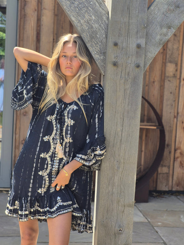 Kaftan sequin  Ibiza  beach cover up  - Tye dye  black and gold one size