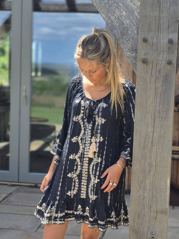 Kaftan sequin  Ibiza  beach cover up  - Tye dye  black and gold one size