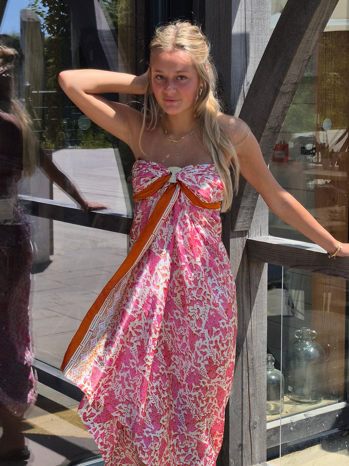 Pink and white with coral pure silk sarong 🪸