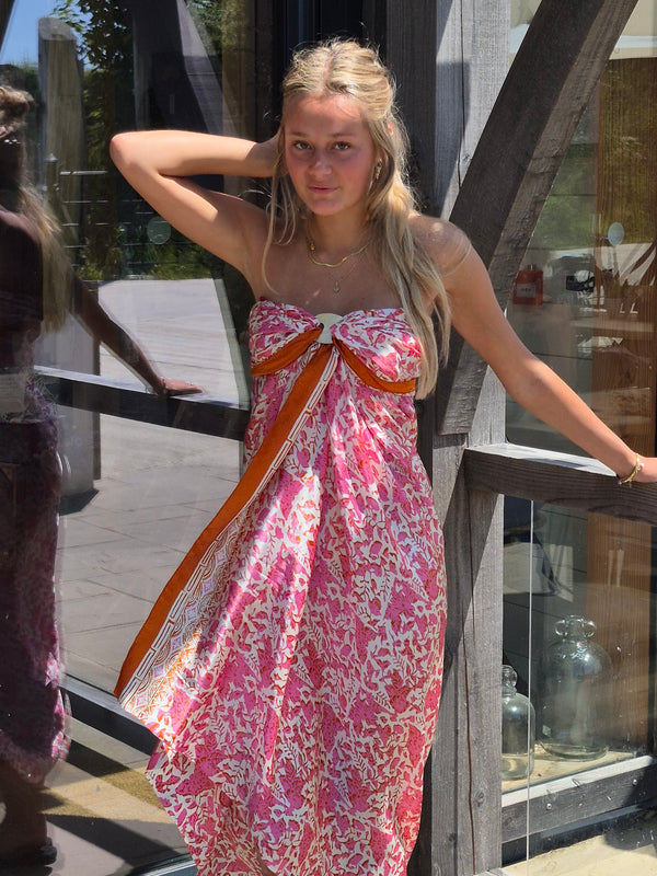 Pink and white with coral pure silk sarong 🪸