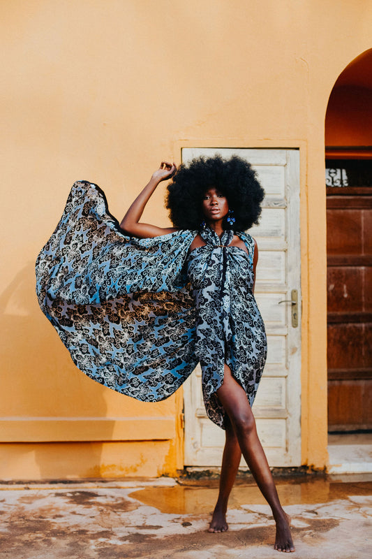 Ikat - Blue  & Black  -silk  NEW
