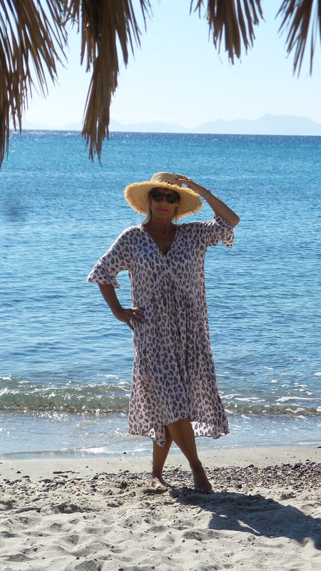 Amanda One Size Pink & Grey Leopard Dress