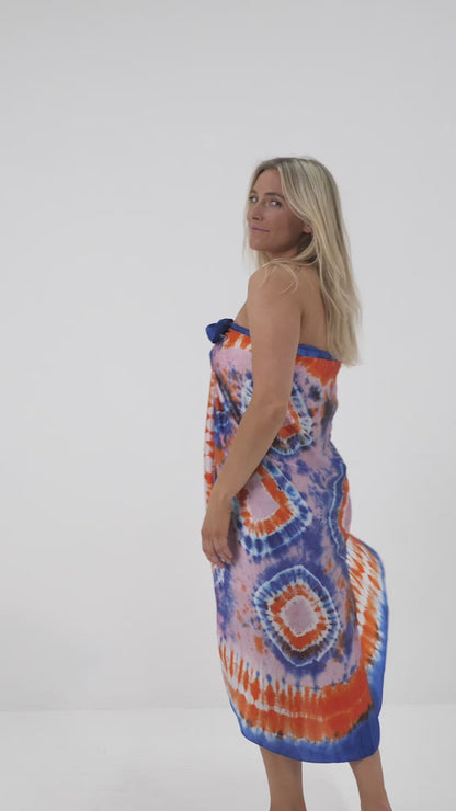 Tie Dye  SILK sarong- dusky pink, blues and white  Ripple