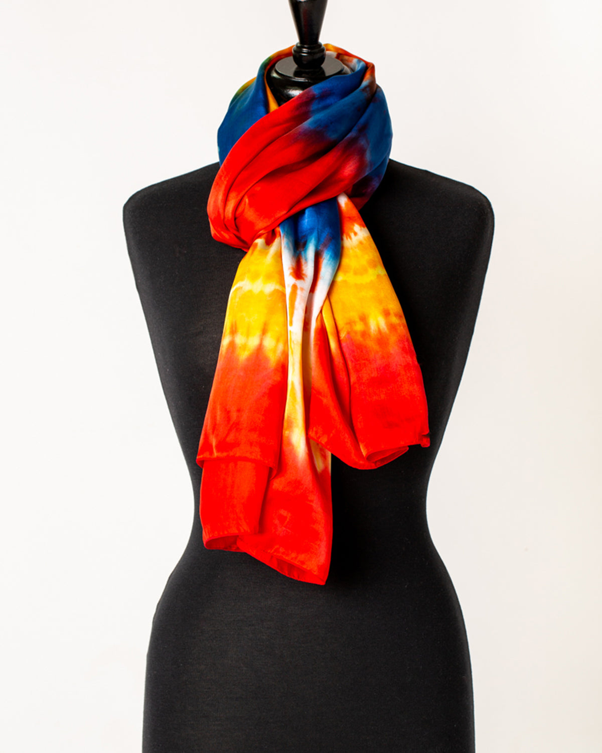 Tie -dye  Silk sarong/scarf Blue yellow  orange and red flamboyant