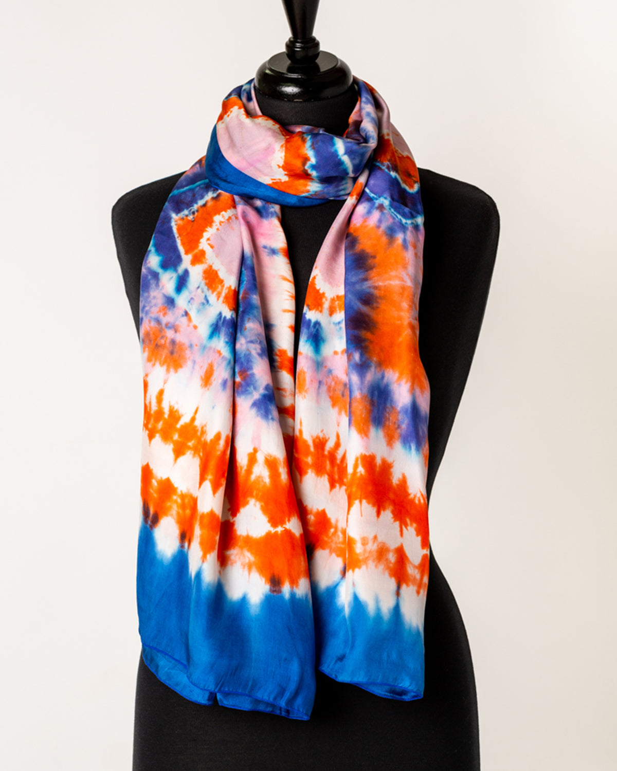 Tie Dye  SILK sarong- dusky pink, blues and white  Ripple