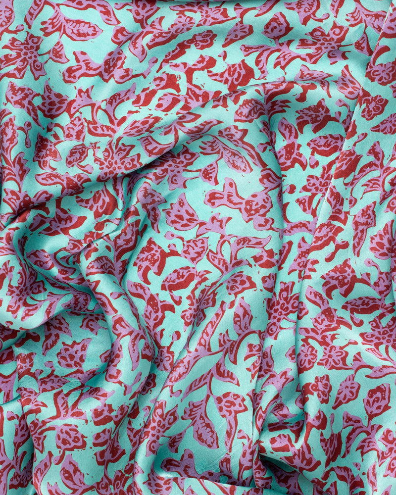 
            
                Load image into Gallery viewer, Botanical print turquoise silk sarong and scarf
            
        
