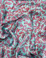 Botanical print turquoise silk sarong and scarf