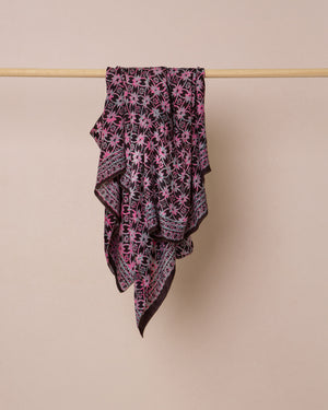 Geometric print black and pink silk sarong and scarf