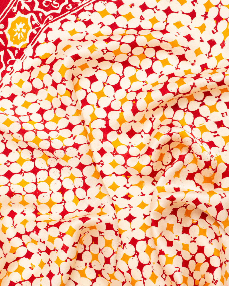 red and yellow flower print silk sarong and scarf