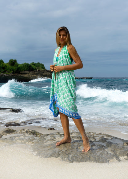 Geo -  Sea green & blue - voile