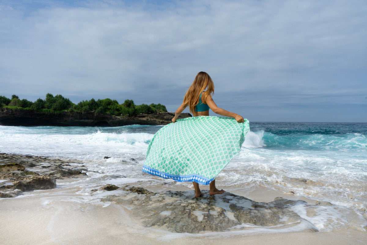 Geo -  Sea green & blue - voile