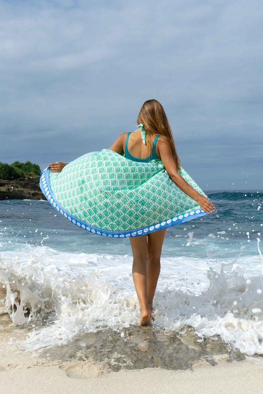 Geo -  Sea green & blue - voile