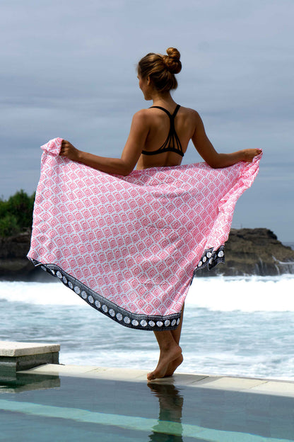 Geo - Pink and black border - voile