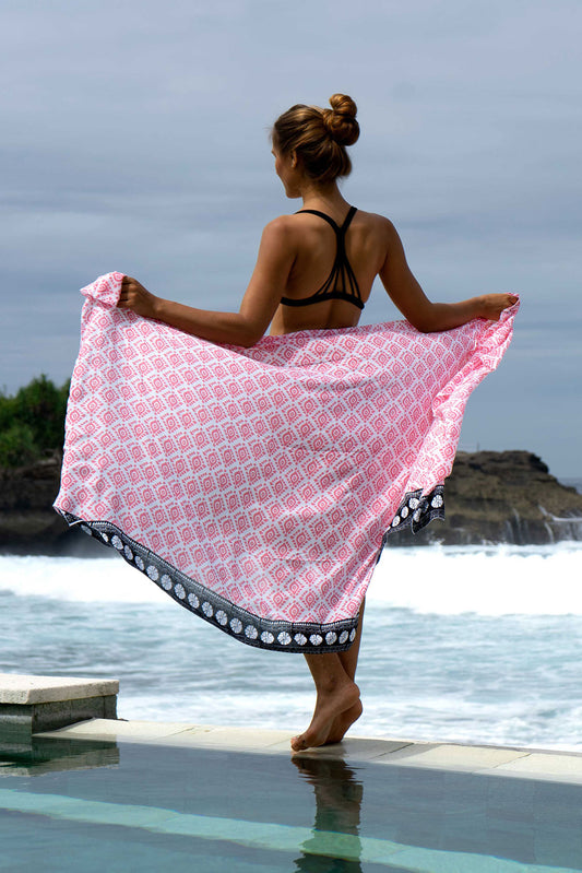 Geo - Pink and black border - voile
