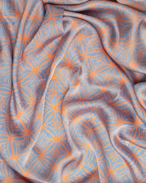 Blue and apricot silk sarong and scarf