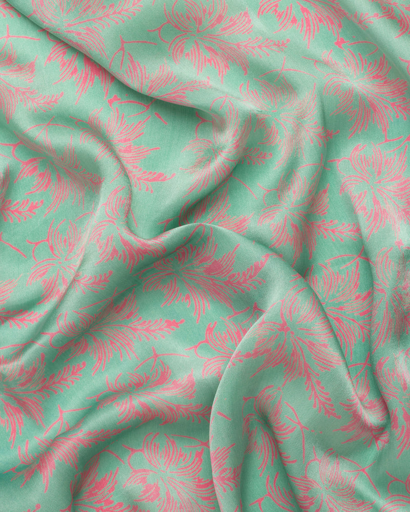 Green flower print silk sarong and scarf