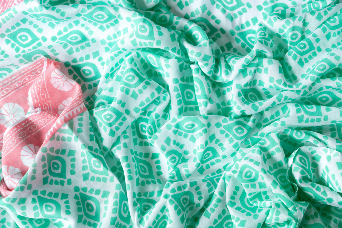 Geo - Mint and watermelon - voile