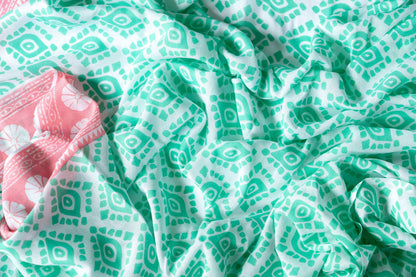 Geo - Mint and watermelon - voile