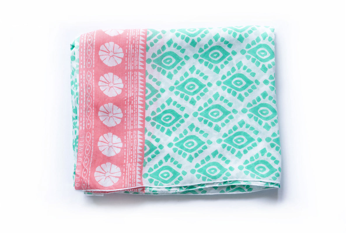 Geo - Mint and watermelon - voile