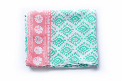 Geo - Mint and watermelon - voile