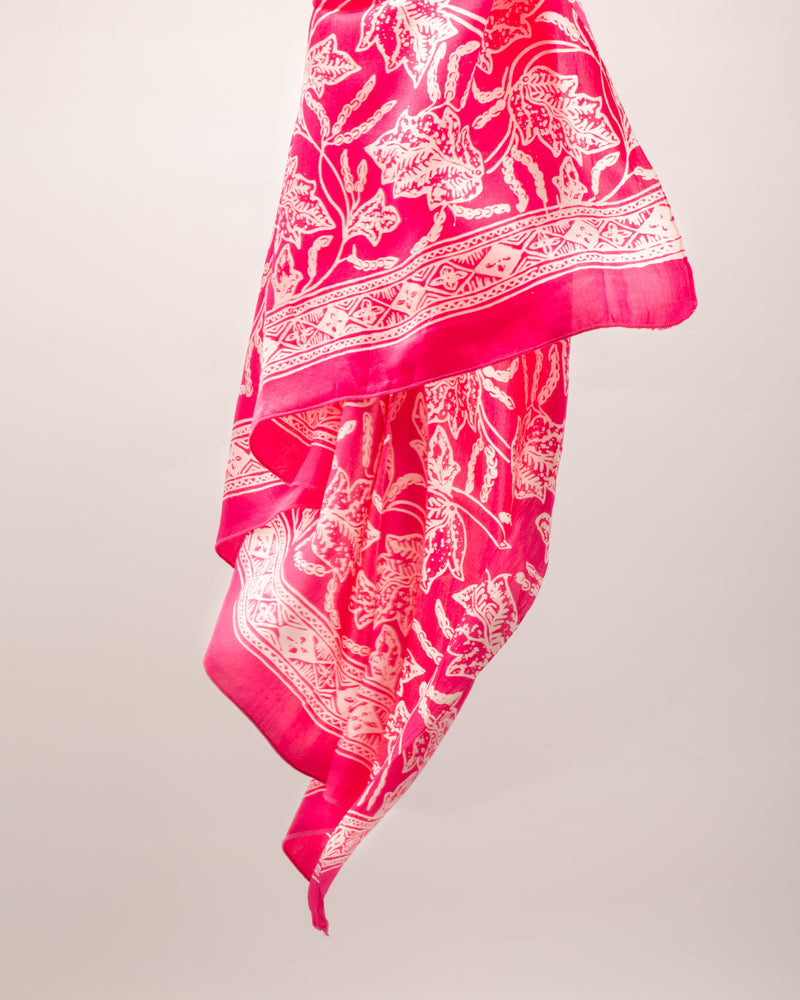 Ginger flower print pink silk sarong and scarf