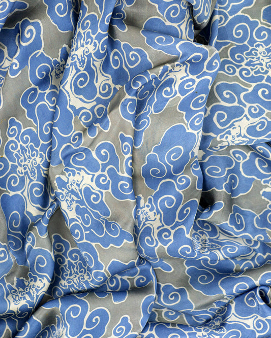 Ikat - Grey Blue   - silk  NEW
