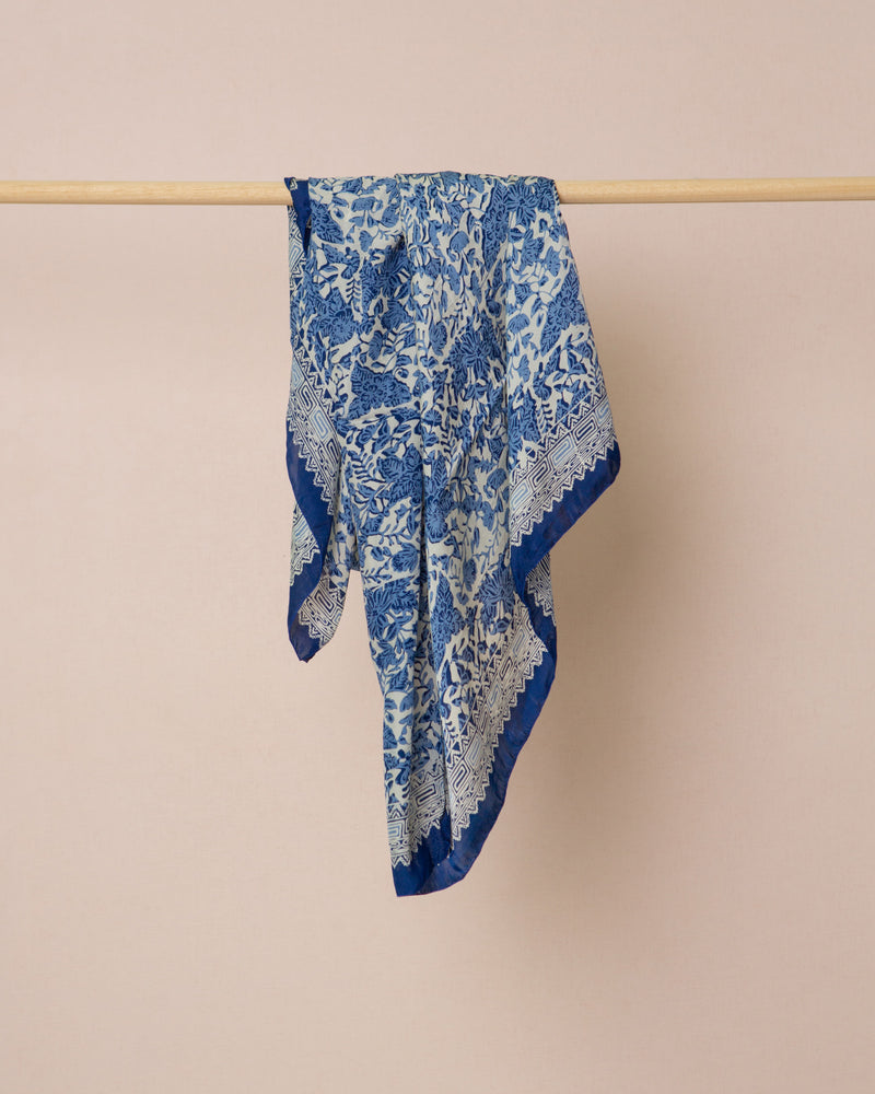 Blue flower print silk sarong and scarf