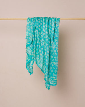 
            
                Load image into Gallery viewer, Turquoise palm print silk sarong and scarf
            
        