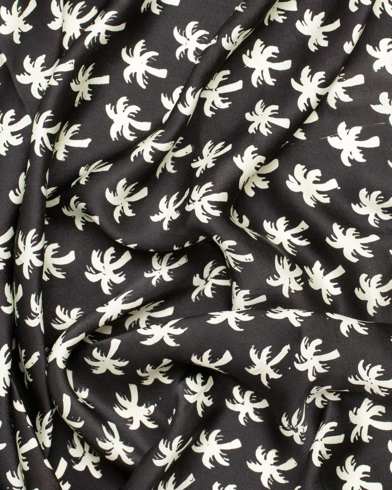 Black palm print silk sarong and scarf
