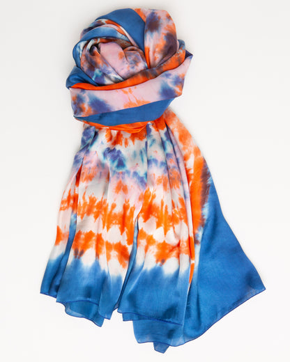 Tie Dye  SILK sarong- dusky pink, blues and white  Ripple