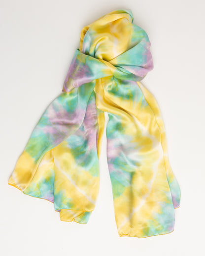 Tie Dye  SILk sarong- Spring -  palest lemon, lilac and aqua