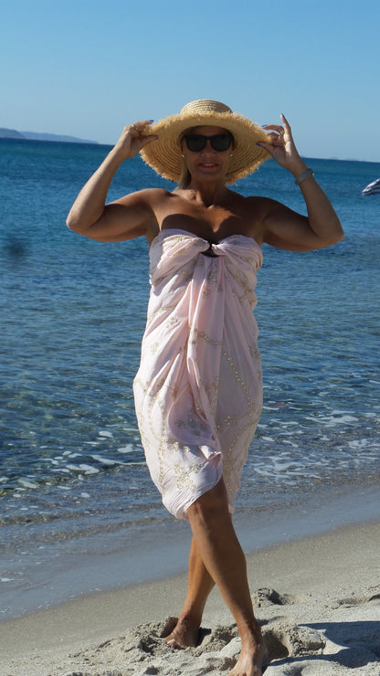 Sequin Sarong - Pale pink hand embroidered and  stitched  Sequin Sarong