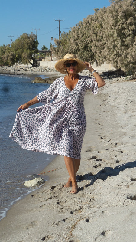 Amanda One Size Pink & Grey Leopard Dress