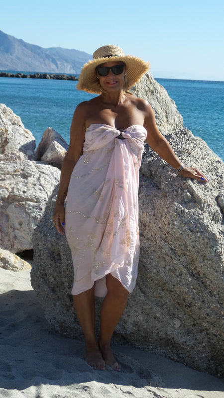 Sequin Sarong - Pale pink hand embroidered and  stitched  Sequin Sarong