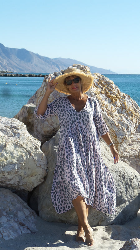 Amanda One Size Pink & Grey Leopard Dress